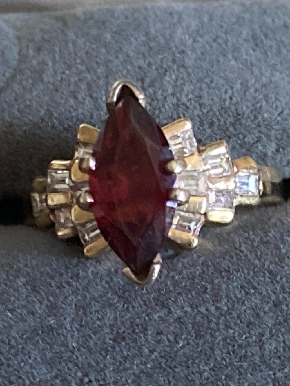 Marquis Cut Garnet with 6 Diamond Baguettes
